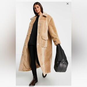 ASOS longline plush faux fur jacket, Camel